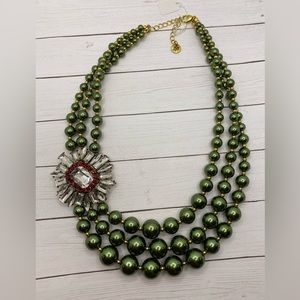 Plunder Green, Red, Crystal, and Gold Necklace